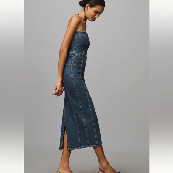 Good American Strapless Denim Midi Dress – Size L - Picture 3 of 15